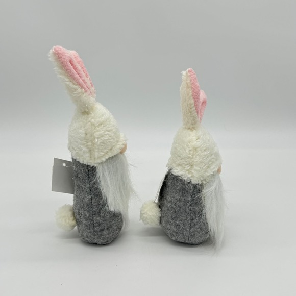 Set of 2 Plush Easter Bunny Gnomes Gray White Pink 8” New - Picture 3 of 8